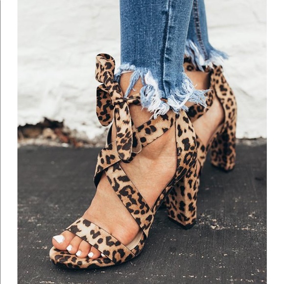 Shoes - Lace Up Leopard Heels